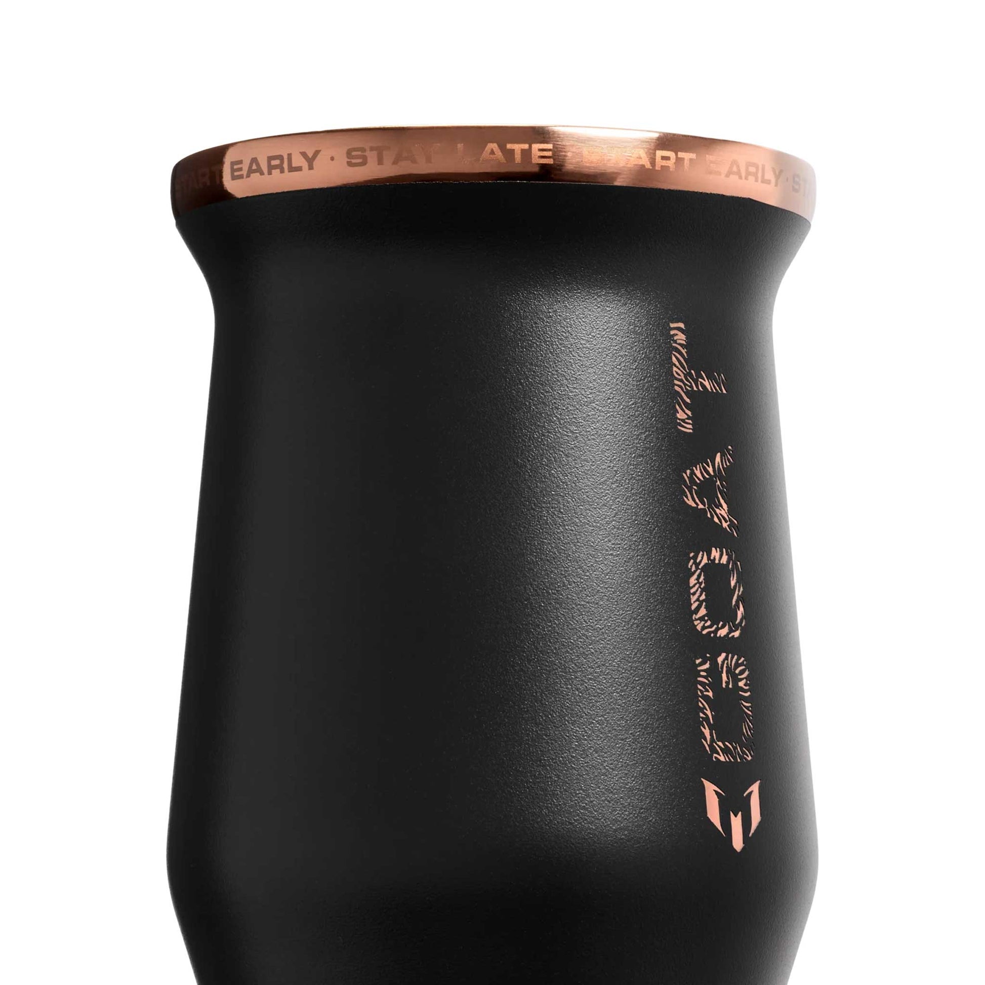 Detalle grabado GOAT mate Stanley Messi edición limitada calidad premium